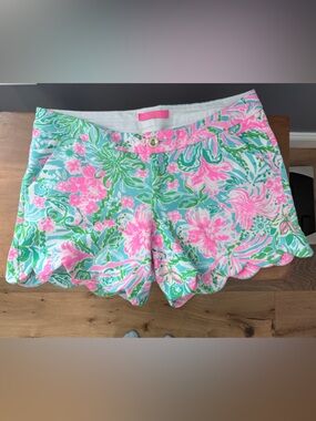 Lilly Pulitzer Pink, Aqua & Green Floral Scallop Hem Skort